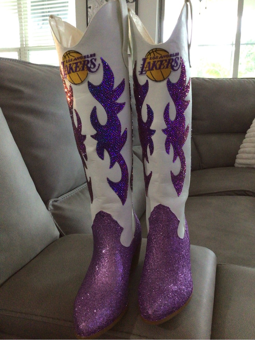 Los Angeles Lakers Glitter White & Purple Cowboy Boots